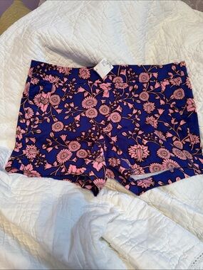 J. Crew Pink Floral Print Bike Shorts on Navy